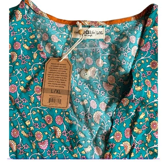 Natural Life Midi Dress NWT Pockets Avery Button Front Jade Floral Boho XL - Picture 8 of 13